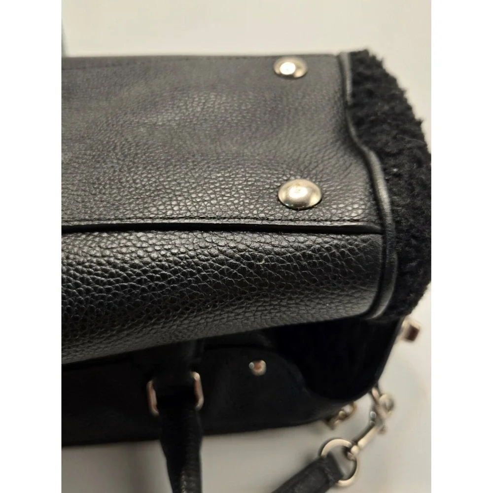 Coach Satchel Womens Medium Black Good Pebbled Leather Shearling Crossbody Bag